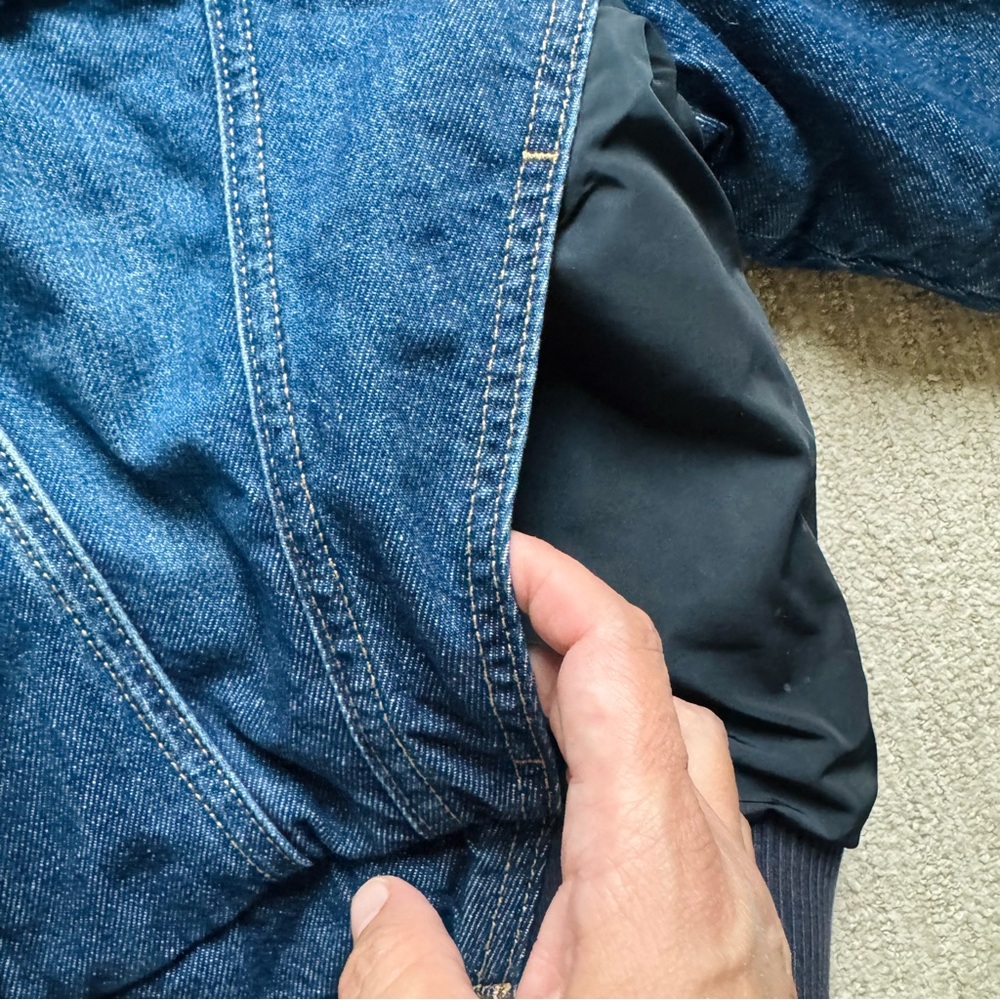 Zara Contrast Denim Bomber Jacket - Picture 6 of 9